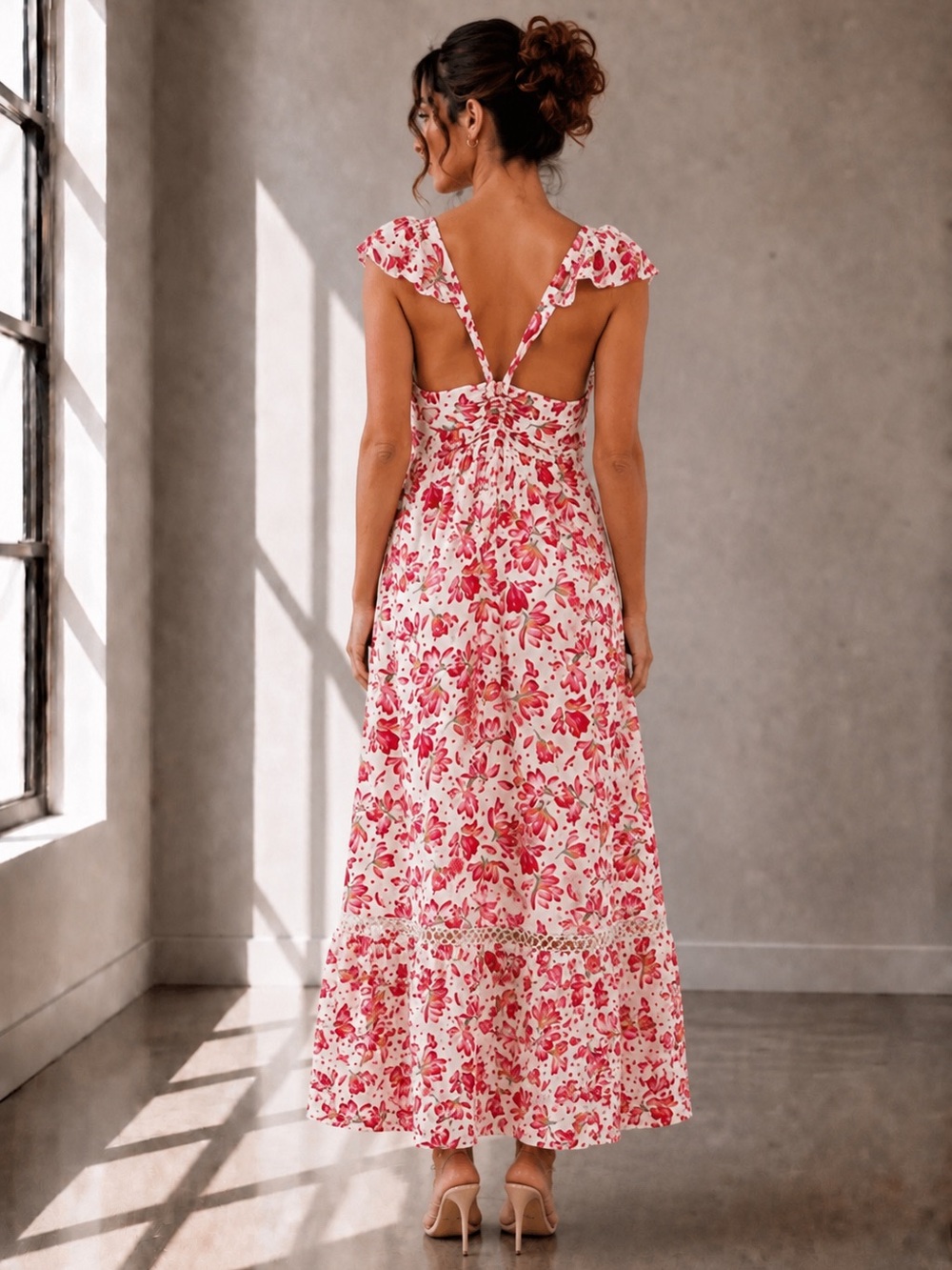 461. Blushing Garden Open-Back Maxi Floral Dress - Picture 2 of 3